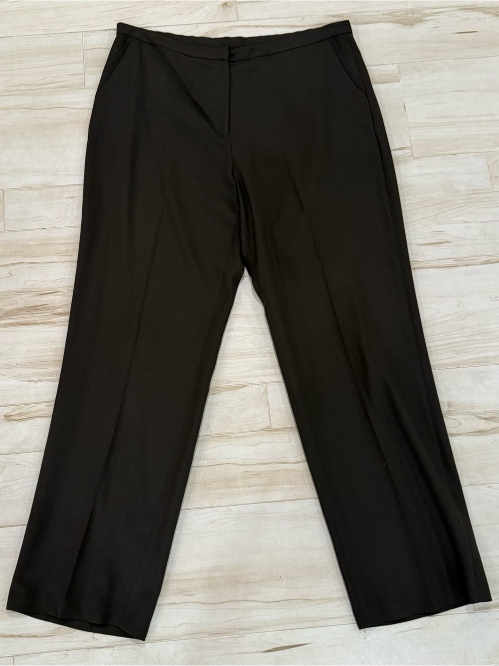 Italian Wool Super Soft Eileen Fisher Brown Green Straight Leg Trousers Size L